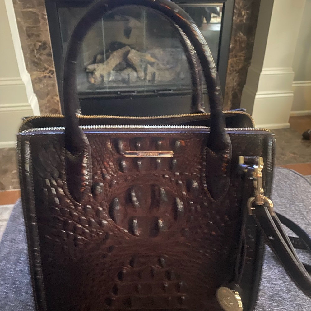 Brahmin Dark Brown Croc-Embossed Satchel Cocoa Ombré Melbourne like New